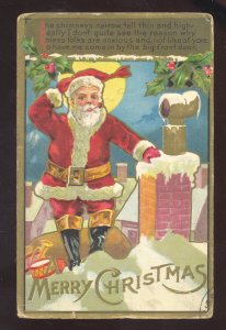 SANTA CLAUS FULL FIGURE CHIMNEY SNOW VINTAGE CHRISTMAS POSTCARD JACKSON MISS