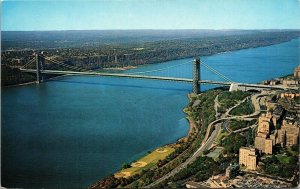 George Washington Bridge New York City NYC NY Aerial View Postcard VTG UNP  