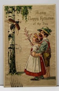 Adorable Children Large Bee on Tree Embossed Happy Returns 1909 Postcard F20