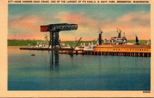 Washington Bremerton U S Navy Yard Huge Hammer Head Crane 1945