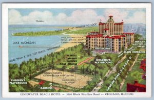 1920's EDGEWATER BEACH HOTEL CHICAGO PLAYGROUND GARDENS LAKE MICHIGAN POSTCARD