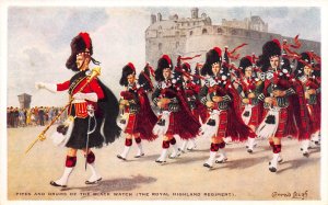 Pipes & Drums of the Black Watch, Scotland, Early Postcard, Unused