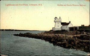 Liverpool Nova Scotia NS Lighthouse and Fort Point c1910 Vintage Postcard