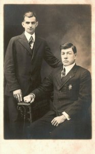 Vintage Postcard 1910's RPPC Two Men Dressed in Suits Portrait Photo