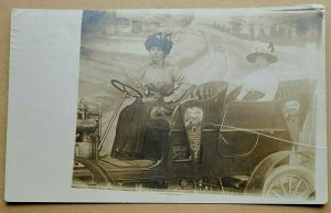 1918 RPPC Postcard Wisconsin Chippewa State Fair Women in Car Pennant