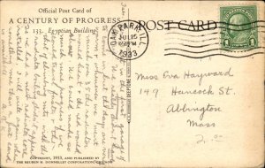 Chicago IL Worlds Fair Century Progress Egyptian Bldg c1933 Vintage Postcard