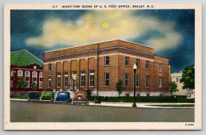 Shelby NC Night-Time Scene of US Post Office Postcard J29
