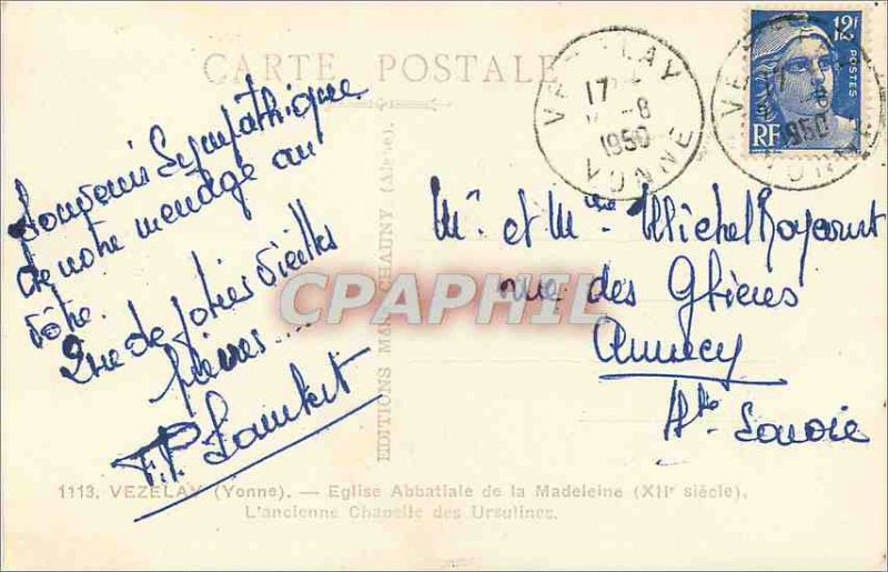 Postcard Modern vezelay 1113 (yvonne) abbey church of the madeleine (xii cent...
