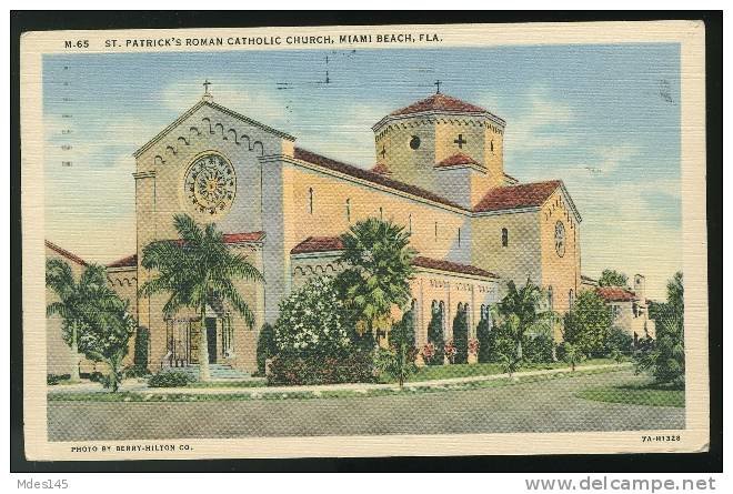 St Patrick's Roman Catholic Church FL Miami Beach Florida Linen Postcard 1942