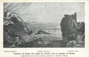 Italy Castello di Duino nel golfo di Trieste con scoglio di Dante