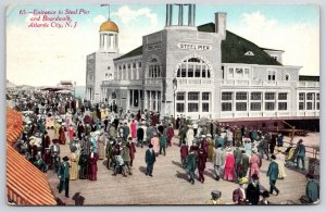 Entrance To Steel Pier And Boardwalk Atlantic City New Jersey NJ Crowd Postcard