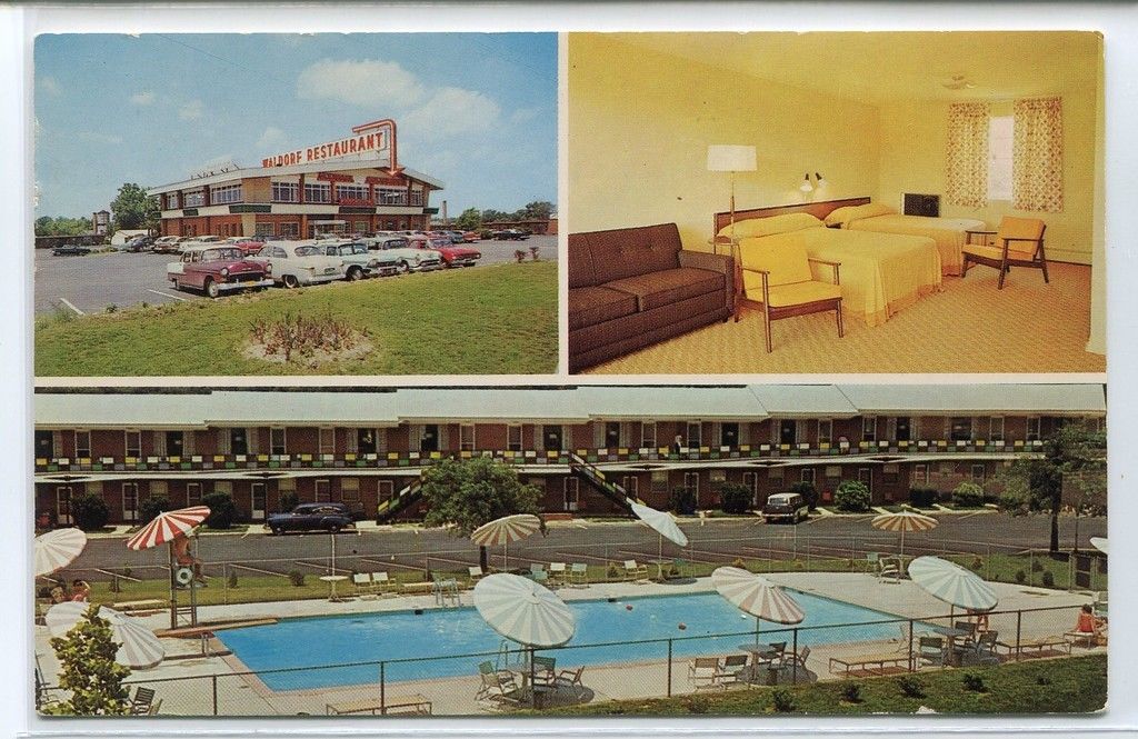 Waldorf Motor Court Motel Restaurant Room Interior Waldorf Maryland postcard United States