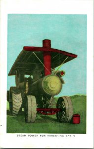Vtg Postcard Steam Threshing Machine Steam Power for Threshing Grain UNP