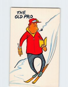 Postcard The Old Pro with Skier Comic Art Print