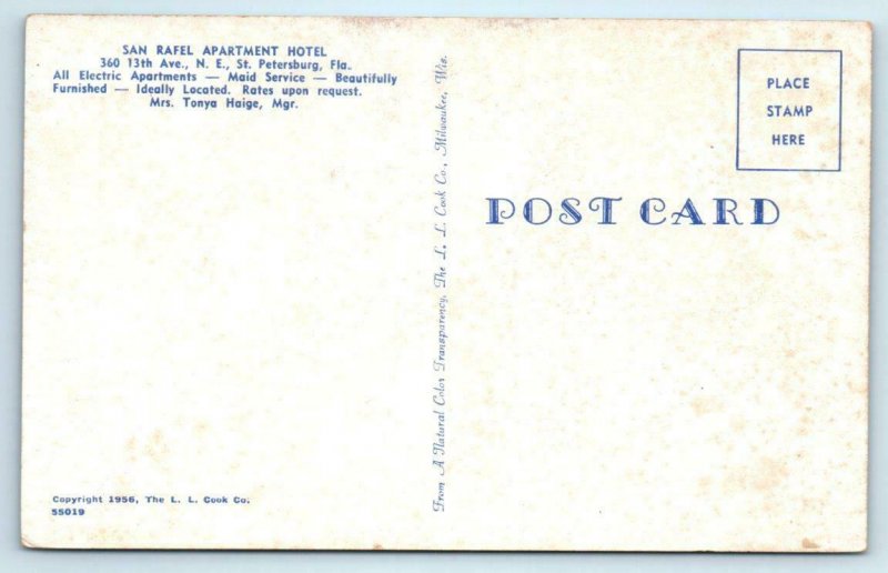 ST. PETERSBURG, Florida FL ~ Roadside SAN RAFEL APARTMENT HOTEL 1956  Postcard