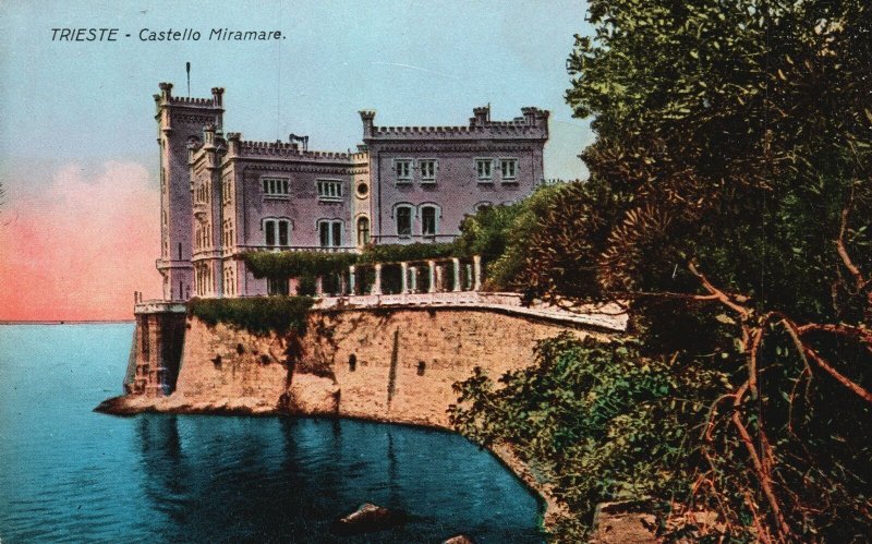 Vintage Postcard Trieste Castello Castle Park Miramare Trieste Italy