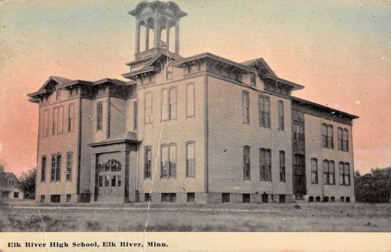 Elk River Minnesota High School Street View Antique Postcard K103692