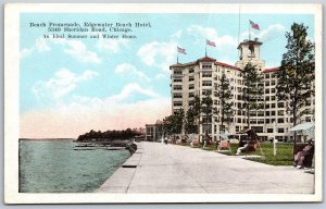 Vtg Chicago Illinois IL Beach Promenade Edgewater Beach Hotel 1920s Postcard