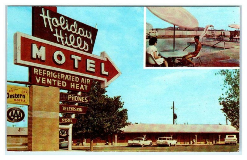 VAN HORN, TX Texas ~ HOLIDAY HILLS MOTEL  c1950s Cars Roadside Postcard