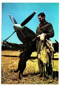 Wing Commander Johnie Johnson and Dog, Spitfire Airplane WWII, France