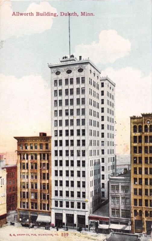 DULUTH MINNESOTA ALLWORTH (sp) ALWORTH BUILDING~STILL TALLEST POSTCARD 1910 