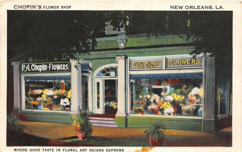 G57/ New Orleans Louisiana Postcard 1943 Chopin's Flower Shop Store