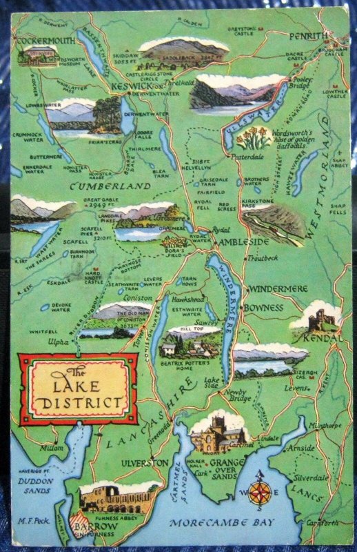 England Map Lake District - posted 1972