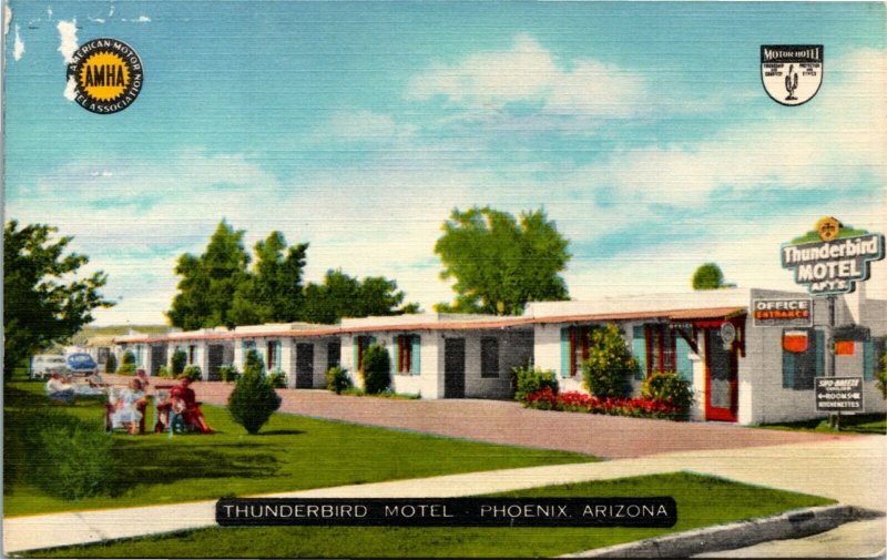 Postcard AR Phoenix Thunderbird Motel Highways 60, 70, 80, 89 LINEN 1940s L14