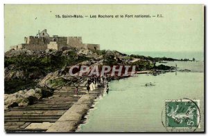 Postcard Old St Malo Les Rochers and the Fort National TOILEE map