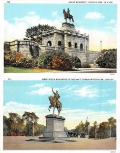 CHICAGO, IL Illinois  WASHINGTON & GRANT MONUMENTS  **TWO**  c1920's Postcards