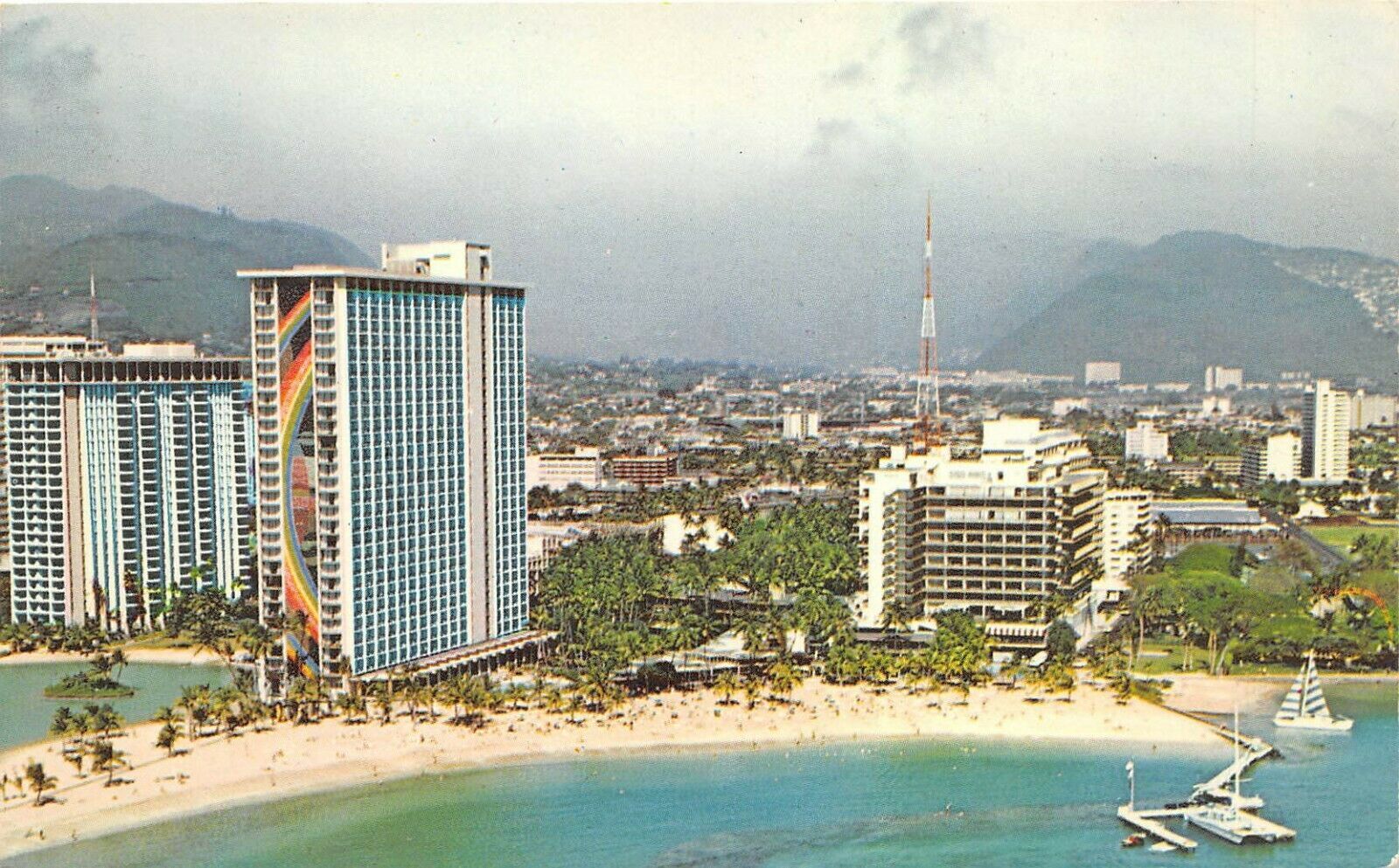 Waikiki Beach Honolulu Hawaii 1960s Postcard Hilton Hawaiian Village Hotel  | United States - Hawaii - Other, Postcard