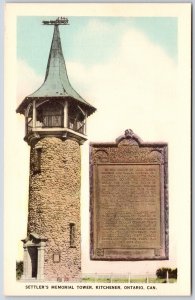 Postcard Kitchener Ontario c1930s Settler’s Memorial Tower Waterloo Region