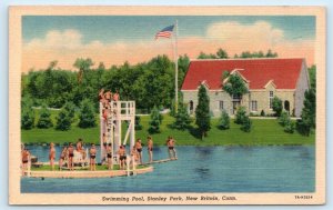 NEW BRITAIN, Connecticut CT ~ Stanley Park SWIMMING POOL c1930s Linen Postcard