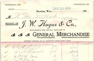 1905 RAWLINS WYOMING J.W. HUGUS & CO GENERAL MERCHANDISE INVOICE Z859