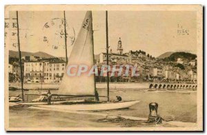 CARTE Postale Old French artistic Azur Menton general view boat