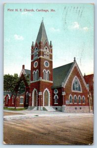 Carthage Missouri MO Postcard First ME Church Building Exterior View 1909 Posted