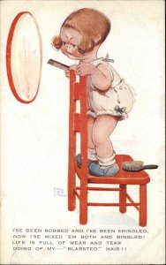 Children Comic Girl Mirror Chair Hair Brush Comb Bob Cut 1920s-30s Postcard