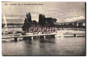 Old Postcard Ile Rousseau Geneva and Mont Blanc