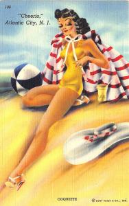 Atlantic City NJ Curt Teich Linen Bathing Beauty Cheerio Postcard