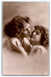 c1910's Mother And Daughter Curly Hair RPPC Photo Tuck's Antique Postcard