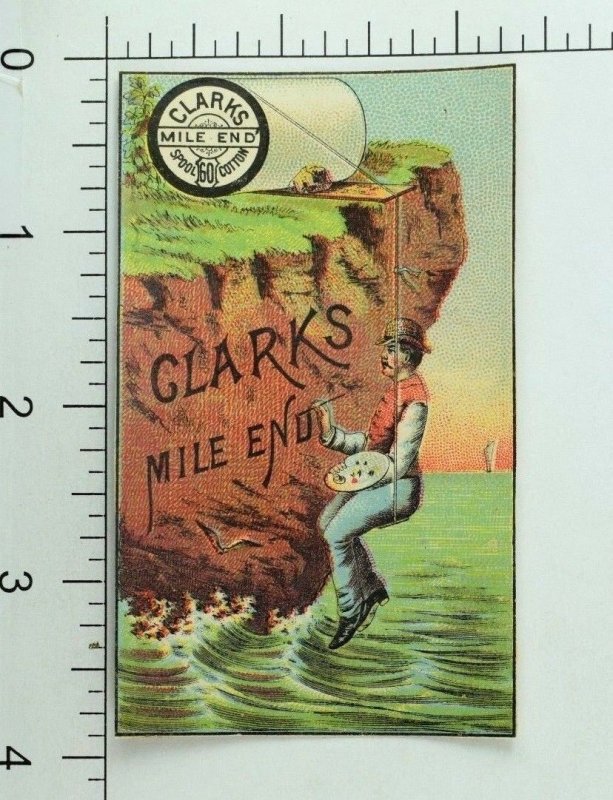 1870's-80's Clark's Spool Cotton Man Painting Sign On Cliff Sea Waves P88