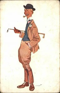 Fancy Laughing Man w Golf Club and Pipe COMIC c1910 Postcard