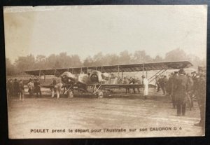 Mint France Postcard RPPC Aviation Poulet Depart To Australia On His Caudron