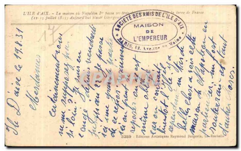 Old Postcard Ile d'Aix The house where Napoleon spent his last three hours