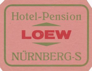 Germany Nuernberg Hotel Pension Loew Vintage Luggage Label sk2326