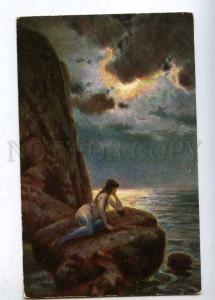 202538 Nude MERMAID Tail on Stone by SCHRECKHAASE vintage PC