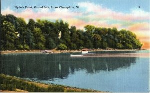 Hyde’s Point Grand Isle Lake Champlain Vt. Vintage Linen Postcard Tichnor UNP