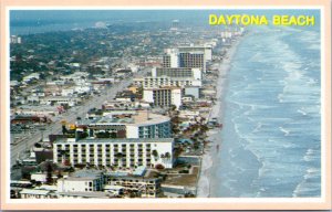 Postcard FL Daytona Beach - aerial looking north along the Atlantic Ocean