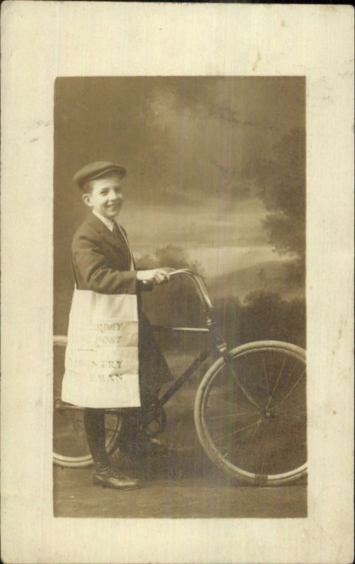 Rome GA Saturday Evening Post Newspaper Delivery Boy Bicycle RPPC 1914 xst