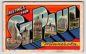 Greetings From St Paul Minnesota Large Big Letter Postcard Linen Curt Teich 1939